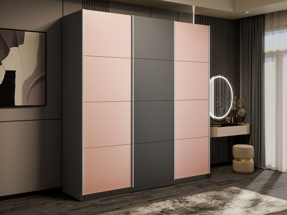 Шкафы-купе 3-х дверные, Шкаф-купе Прайм Широкий 3-х дверный Стекла пудра/ДСП/Доводчики 240х57х230