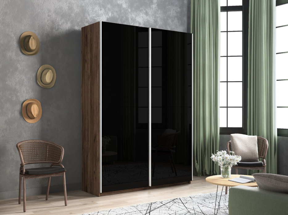 Шкафы-купе 2-х дверные, Шкаф-купе Прайм 2-х дверный Стекла черные/Доводчики 120х57х230