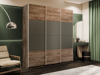 Шкаф-купе Эста 3-х дверный ДСП/Стекла хаки/Доводчик 240х66х240