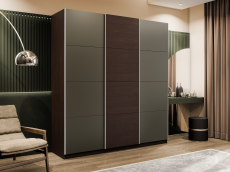 Шкафы-купе 3-х дверные, Шкаф-купе Прайм 3-х дверный Стекла хаки/ДСП/Доводчики 210х57х230
