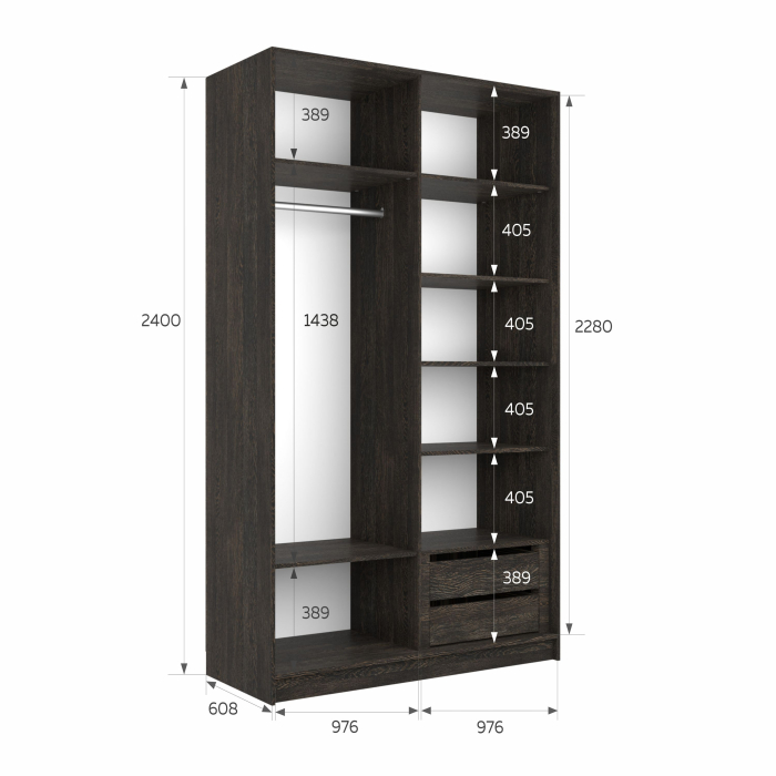 Шкафы-купе 2-х дверные, Шкаф-купе Эста 2-х дверный Стекла пудра/Доводчик 200х66х240