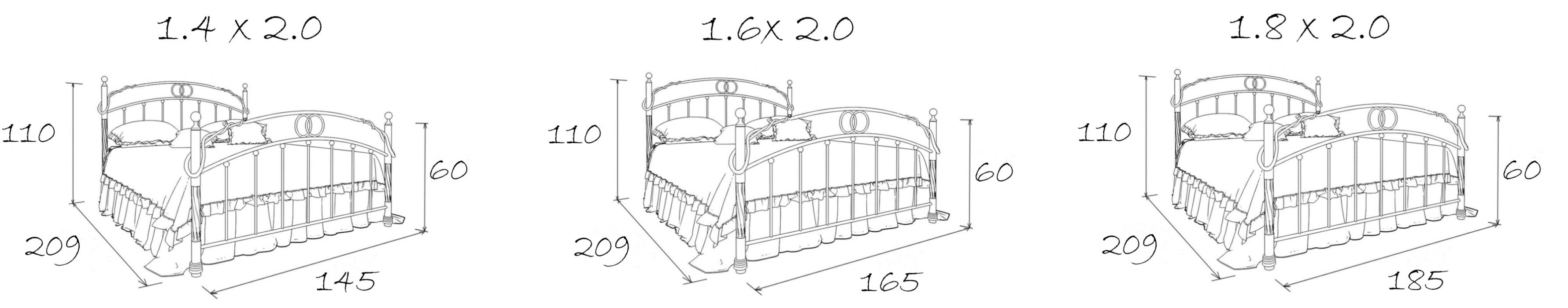 Двуспальные, Кованая кровать Виктория 1.6 с одной спинкой