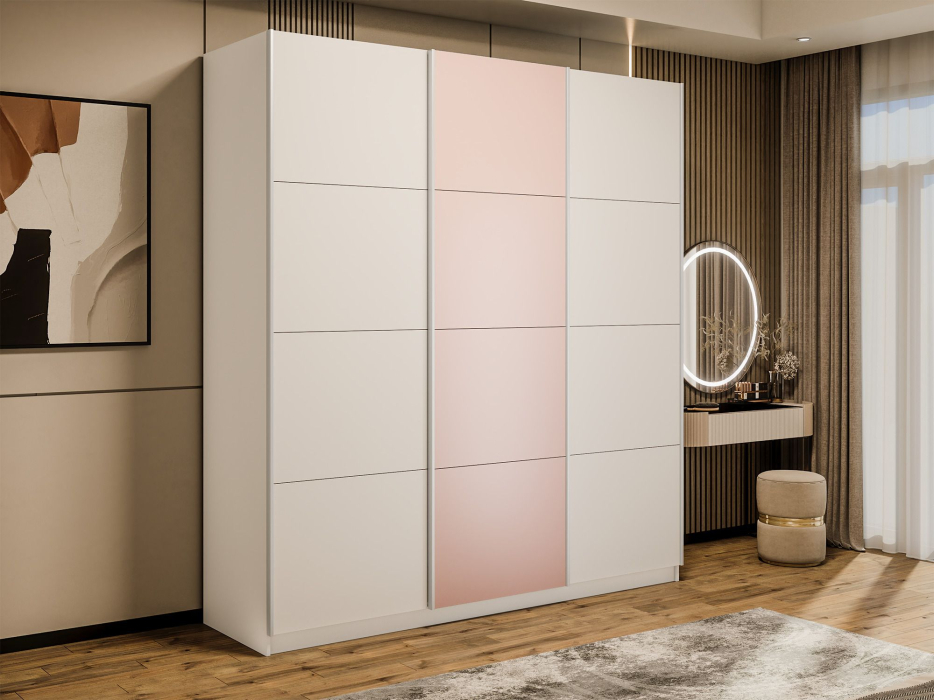 Шкафы-купе 3-х дверные, Шкаф-купе Прайм Широкий 3-х дверный ДСП/Стекла пудра/Доводчики 240х57х230