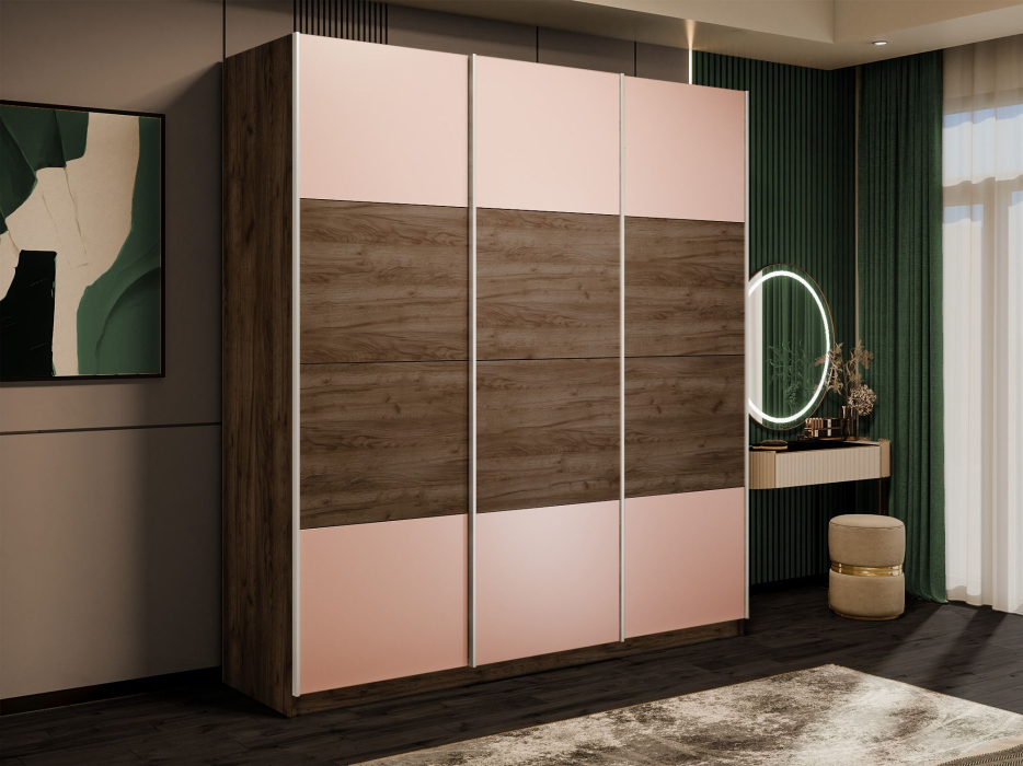 Шкафы-купе 3-х дверные, Шкаф-купе Эста 3-х дверный ДСП/Стекла пудра/Доводчик 270х66х240