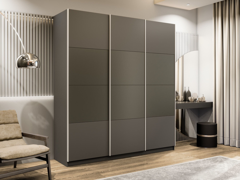 Шкафы-купе 3-х дверные, Шкаф-купе Эста 3-х дверный ДСП/Стекла хаки/Доводчик 240х66х240