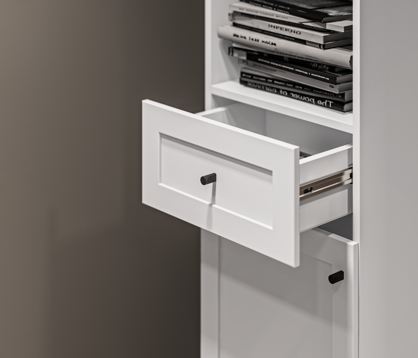 Прямые, Стеллаж Твин СБ-3372 Белый с глухим фасадом и открытой полкой