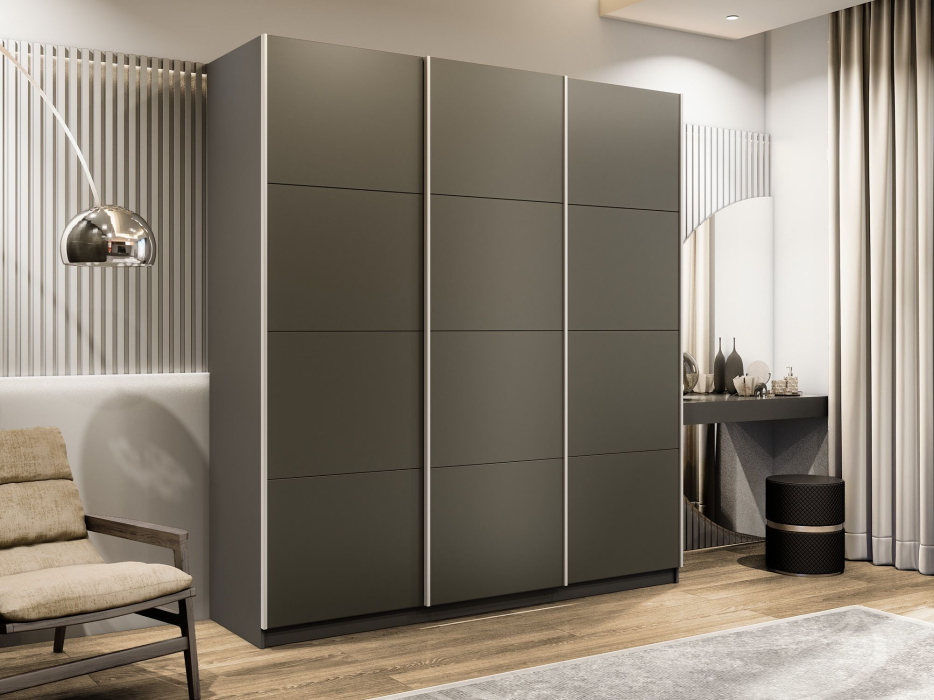 Шкафы-купе 3-х дверные, Шкаф-купе Эста 3-х дверный ДСП/Стекла хаки/Доводчик 300х66х240