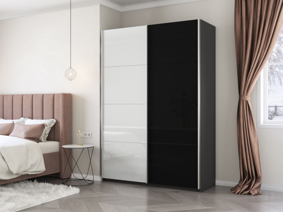 Шкафы-купе 2-х дверные, Шкаф-купе Прайм 2-х дверный Стекло белое/Стекло черное/Доводчики 160х57х230