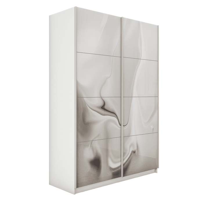 Шкафы-купе 2-х дверные, Шкаф-купе Прайм 2-х дверный Фотопечать Шелк Стекла/Доводчики 140х57х230