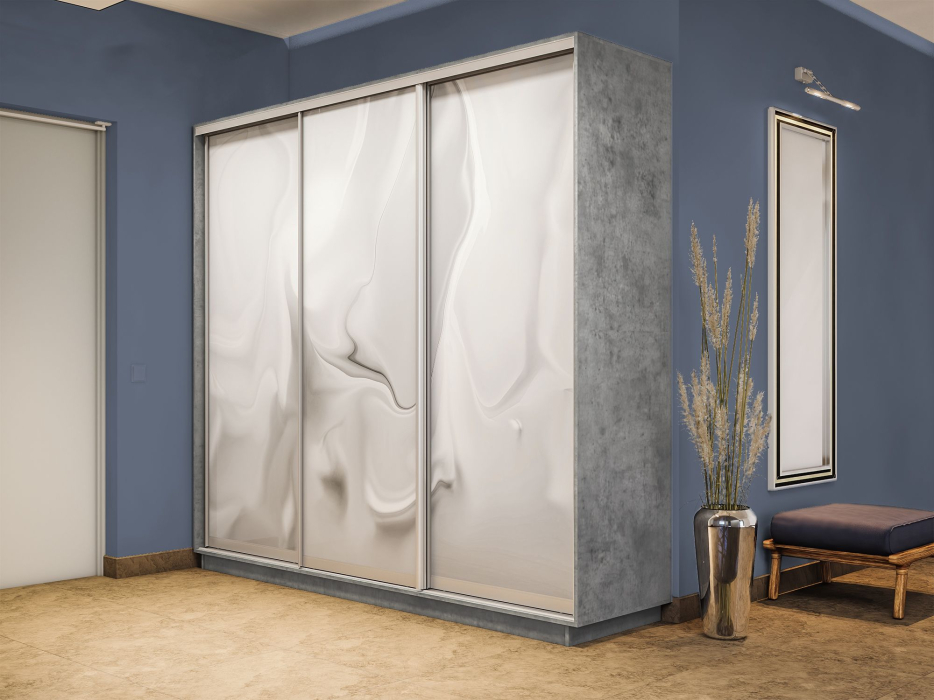 Шкафы-купе 3-х дверные, Шкаф-купе Экспресс 3-х дверный Фотопечать Шелк Стекла 210х45х240