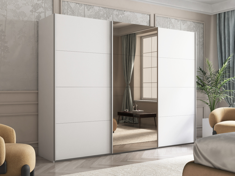 Шкафы-купе 3-х дверные, Шкаф-купе Эста ДСП+Зеркало+ДСП 300х66х240