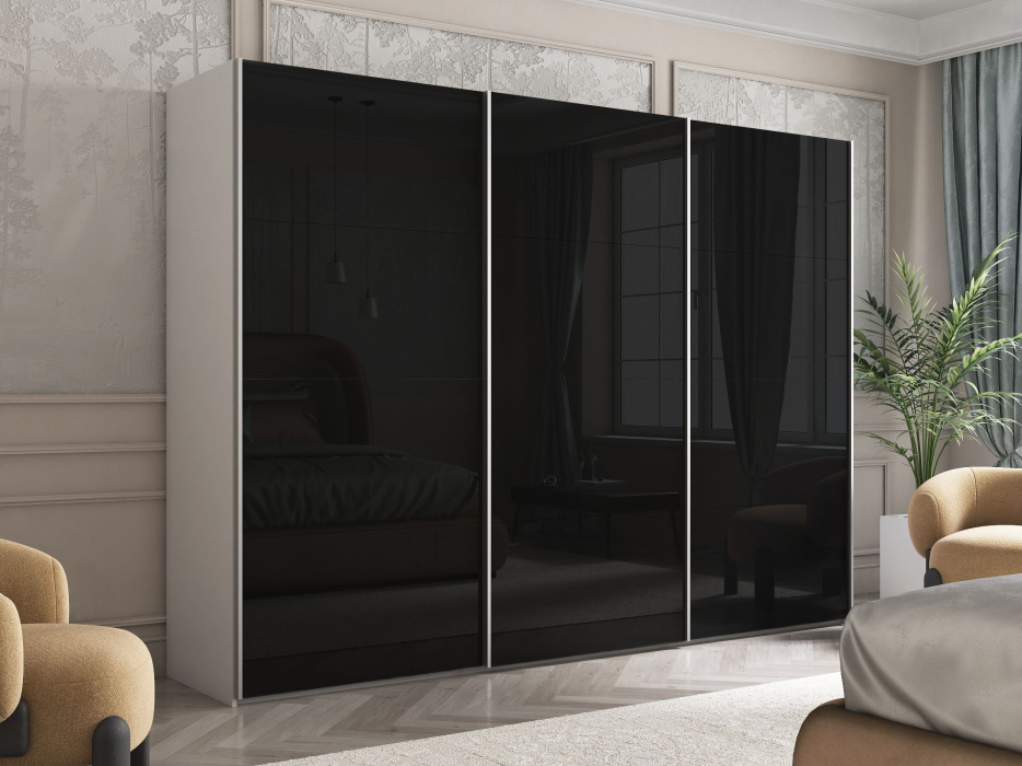 Шкафы-купе 3-х дверные, Шкаф Эста трио Стекло черное 2400 х 2400 х 660