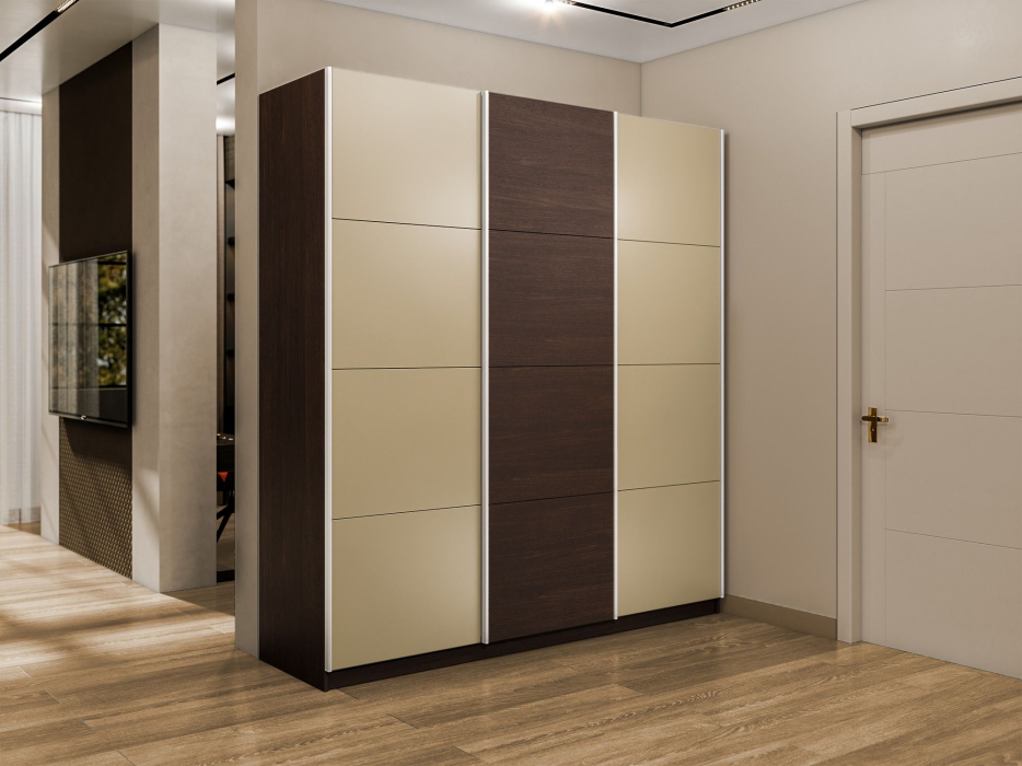 Шкафы-купе 3-х дверные, Шкаф-купе Прайм 3-х дверный Стекла фисташка/ДСП/Доводчики 180х57х230