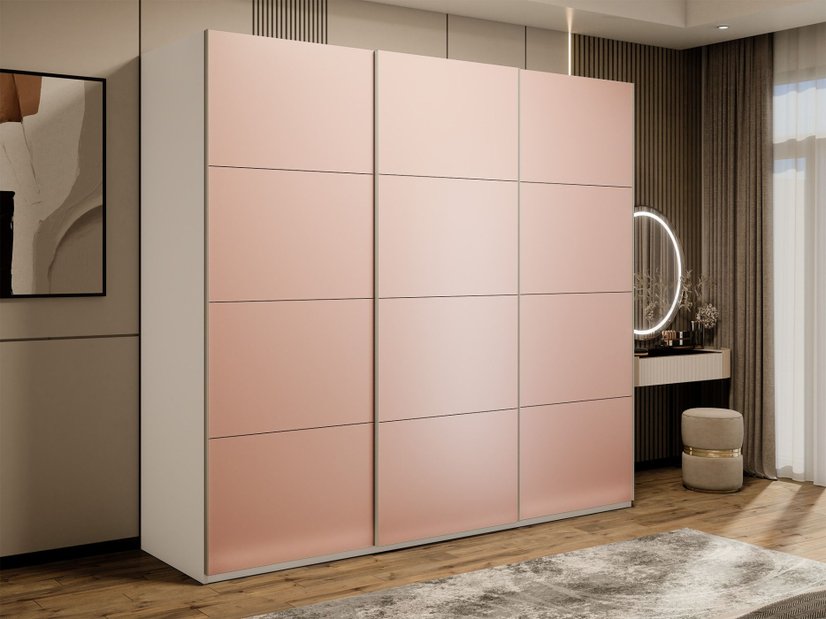 Шкафы-купе 3-х дверные, Шкаф-купе Эста 3-х дверный Стекла пудра/Доводчик 240х66х240