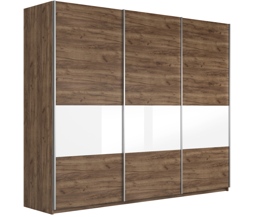 Шкафы-купе 3-х дверные, Шкаф-купе Прайм ДСП/Стекло белое, 240х57х230