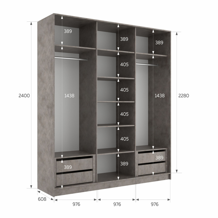 Шкафы-купе 3-х дверные, Шкаф-купе Эста 3-х дверный ДСП/Стекла хаки/Доводчик 300х66х240