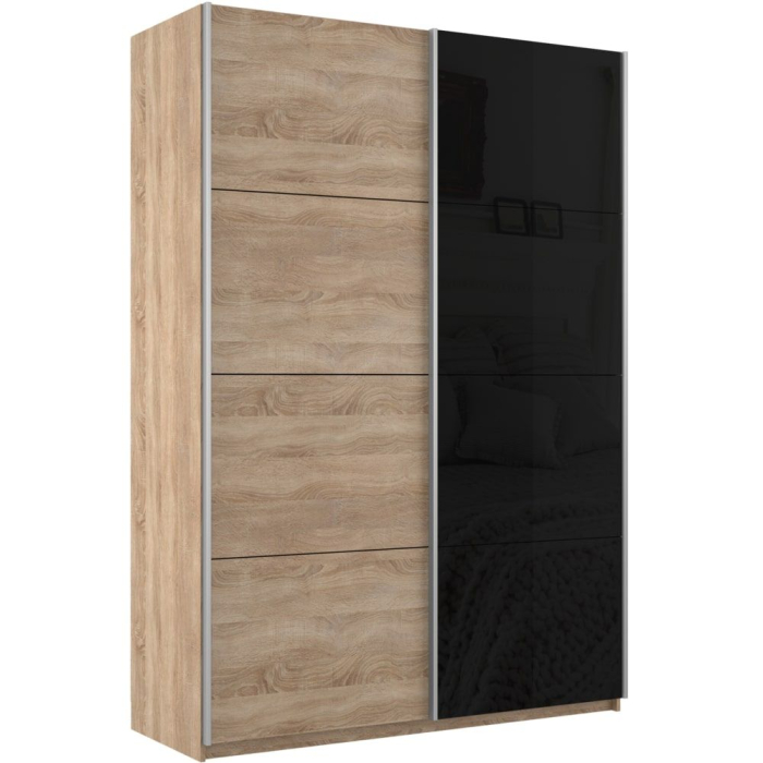 Шкафы-купе 2-х дверные, Шкаф-купе Прайм 2х дверный ДСП/Стекло черное 160х57х230