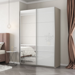Шкаф-купе Прайм 2-х дверный Зеркало/Стекло белое/Доводчики 160х57х230
