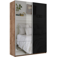 Шкафы-купе 2-х дверные, Шкаф-купе Прайм 2х дверный Зеркало/Стекло черное 160х57х230