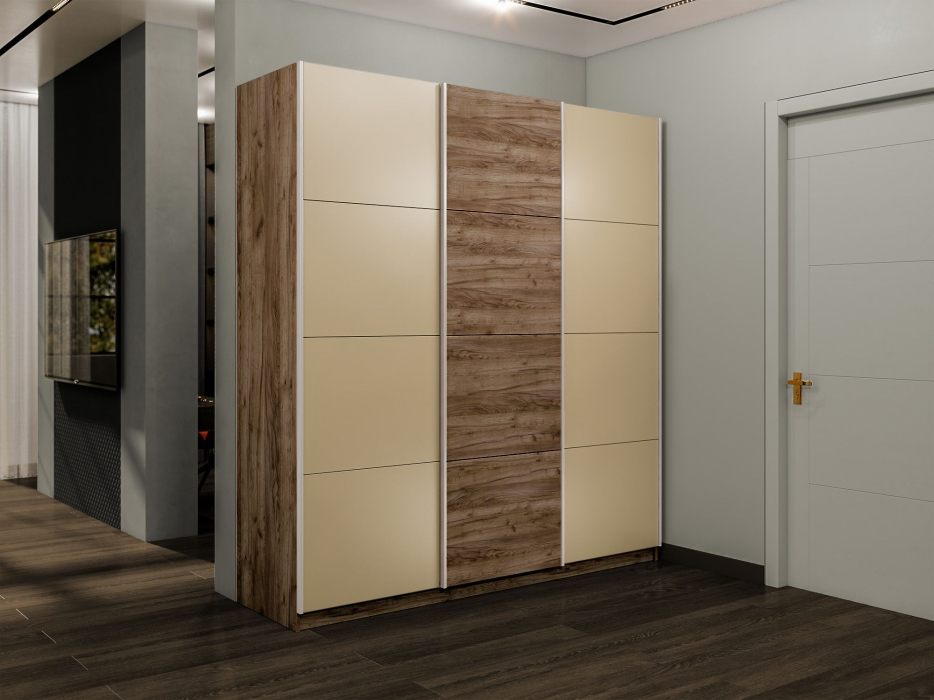 Шкафы-купе 3-х дверные, Шкаф-купе Прайм Широкий 3-х дверный Стекла фисташка/ДСП/Доводчики 240х57х230