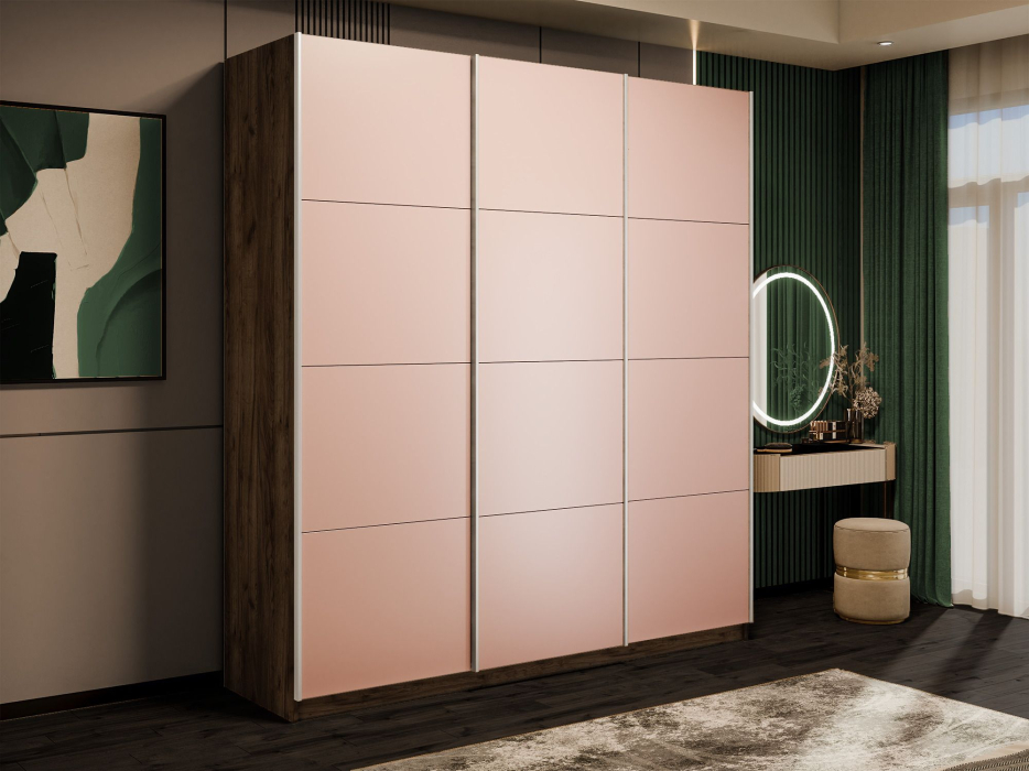 Шкафы-купе 3-х дверные, Шкаф-купе Эста 3-х дверный Стекла пудра/Доводчик 270х66х240