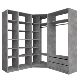 Угловая гардеробная система с полками и модулем MOD_COMPL_UG