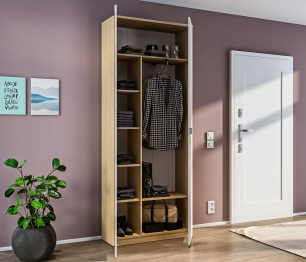 Шкаф 2 дверный Афина СБ-3313 Дуб Винченца/Кашемир серый