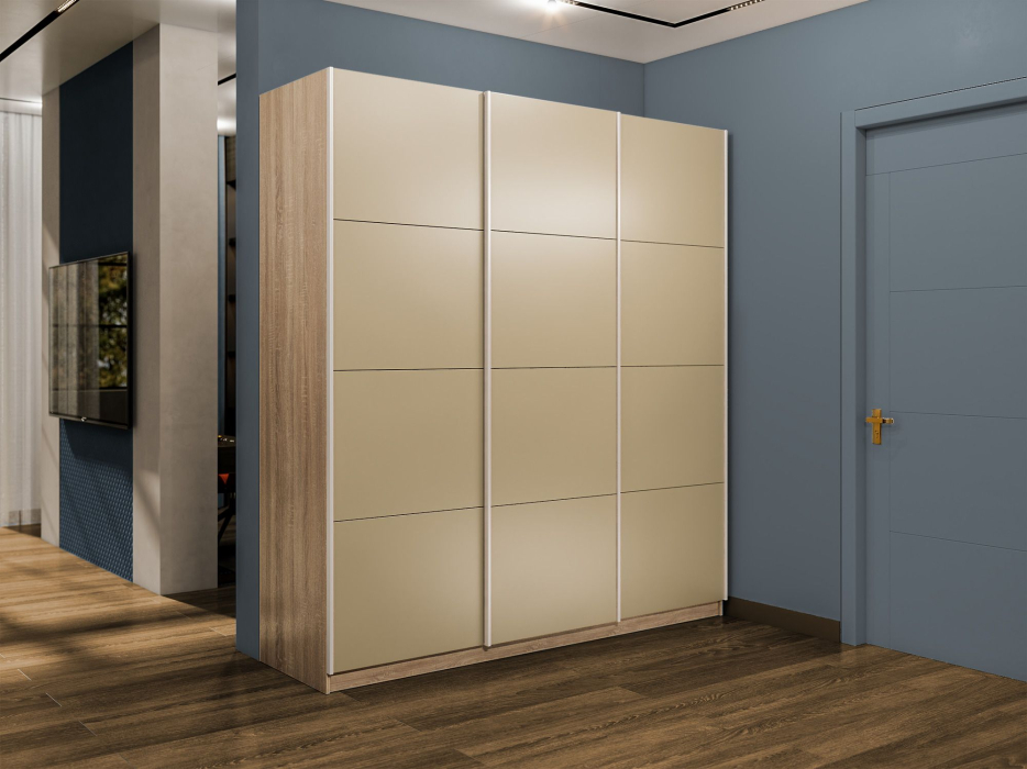 Шкафы-купе 3-х дверные, Шкаф-купе Эста 3-х дверный Стекла фисташка/Доводчик 300х66х240