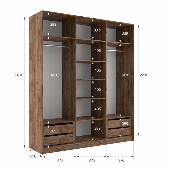 Шкафы-купе 3-х дверные, Шкаф-купе Эста 3-х дверный Стекла пудра/Доводчик 300х66х240