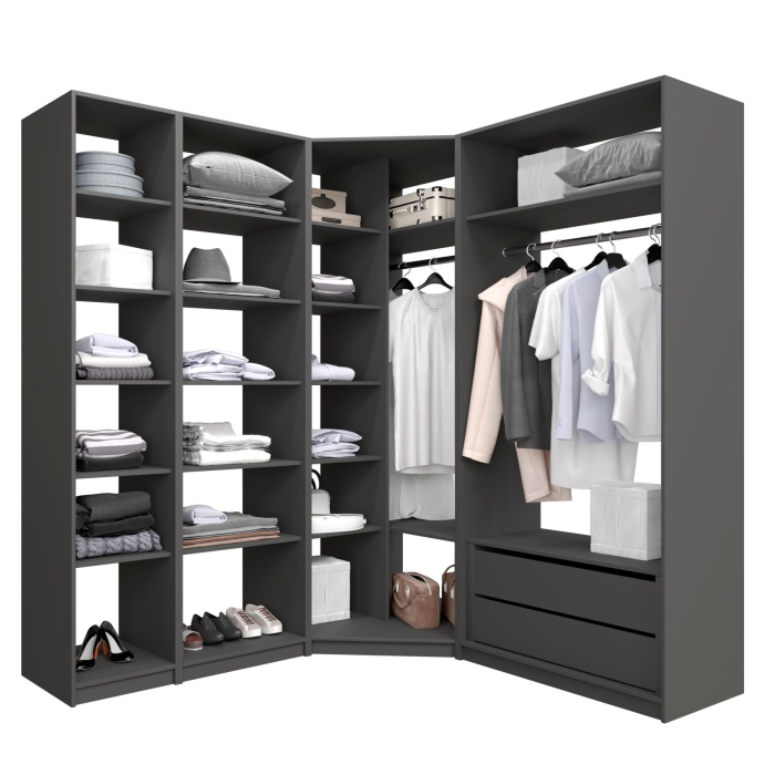 Гардеробные, Угловая гардеробная система с полками и модулем MOD_COMPL_UG