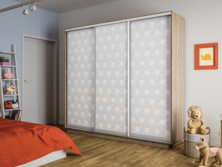 Шкафы-купе 3-х дверные, Шкаф-купе Экспресс 3-х дверный Фотопечать Калейдоскоп Стекла 240х60х240