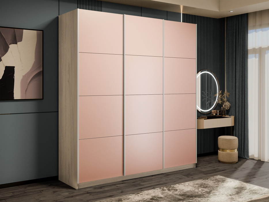 Шкафы-купе 3-х дверные, Шкаф-купе Прайм Широкий 3-х дверный Стекла пудра/Доводчики 240х57х230