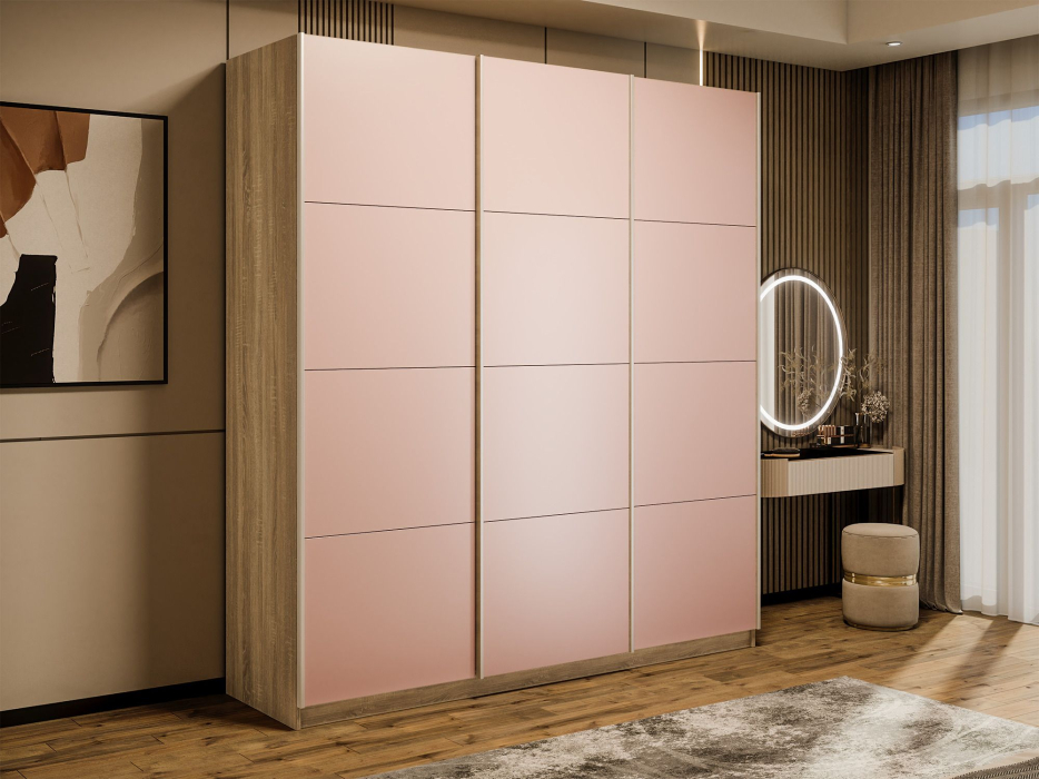 Шкафы-купе 3-х дверные, Шкаф-купе Эста 3-х дверный Стекла пудра/Доводчик 270х66х240