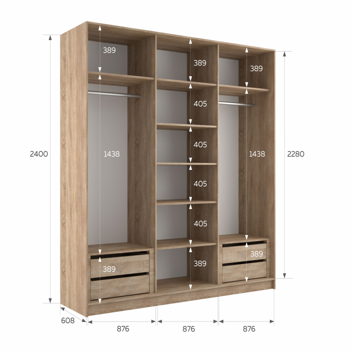 Шкафы-купе 3-х дверные, Шкаф-купе Эста 3-х дверный Стекла пудра/Доводчик 270х66х240