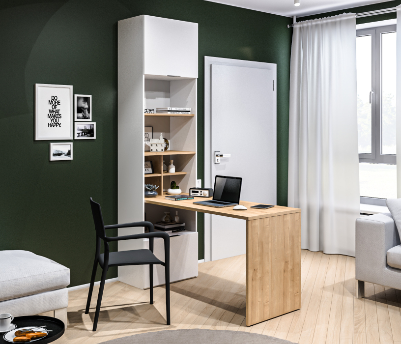 Стеллажи, Стеллаж со столом Мальта СБ-3261 Белый,Дуб Гамильтон/МДФ Белый