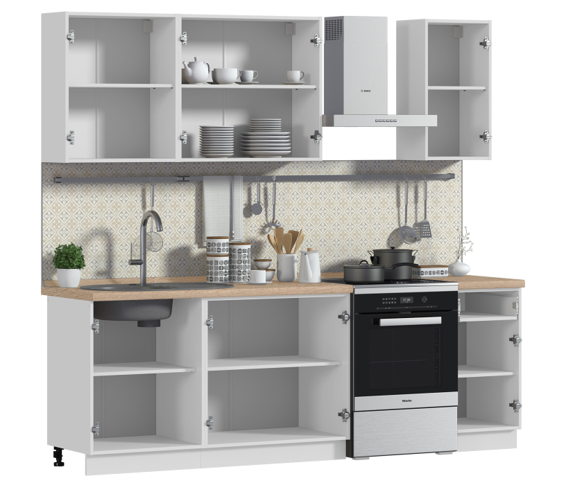 Кухня 2 метра, Кухонный гарнитур Регина Белый/ МДФ Серый светлый 2,4 м