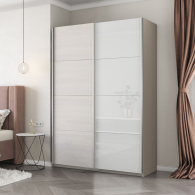 Шкафы-купе 2-х дверные, Шкаф-купе Прайм 2-х дверный ДСП/Стекло белое/Доводчики 160х57х230