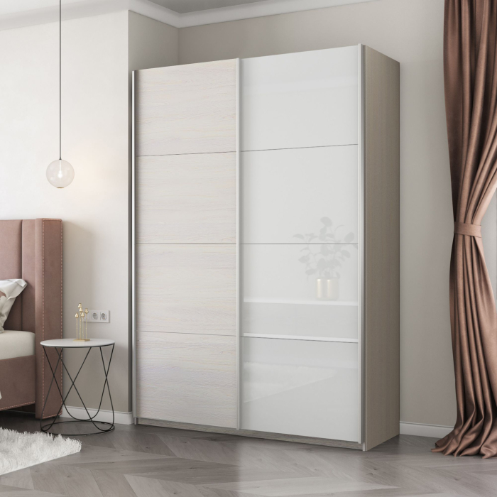 Шкафы-купе 2-х дверные, Шкаф-купе Прайм 2-х дверный ДСП/Стекло белое/Доводчики 160х57х230