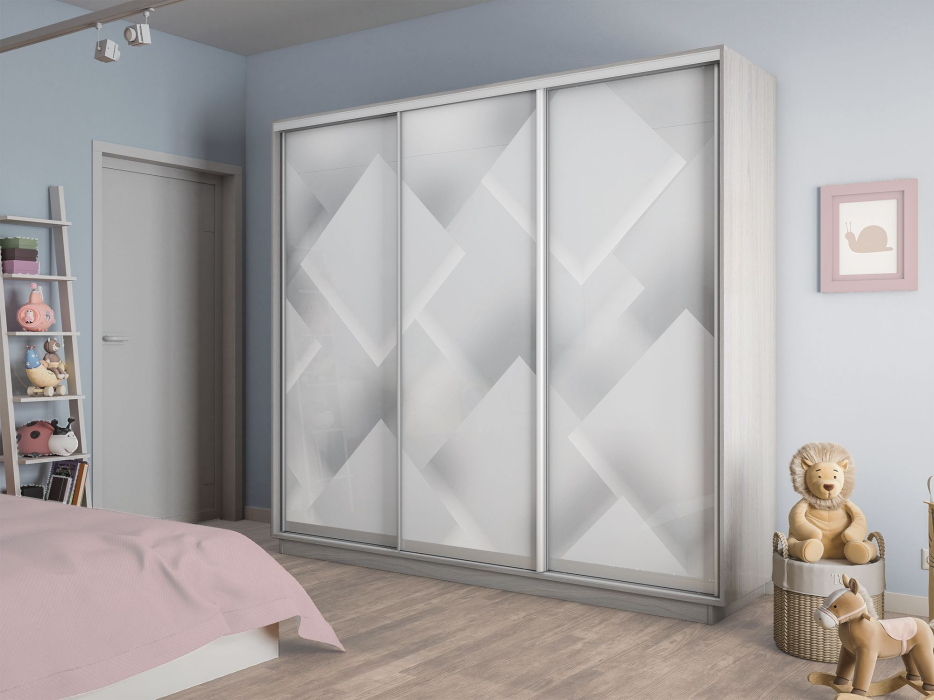 Шкафы-купе 3-х дверные, Шкаф-купе Экспресс 3-х дверный Фотопечать Квадрат Стекла 180х60х220