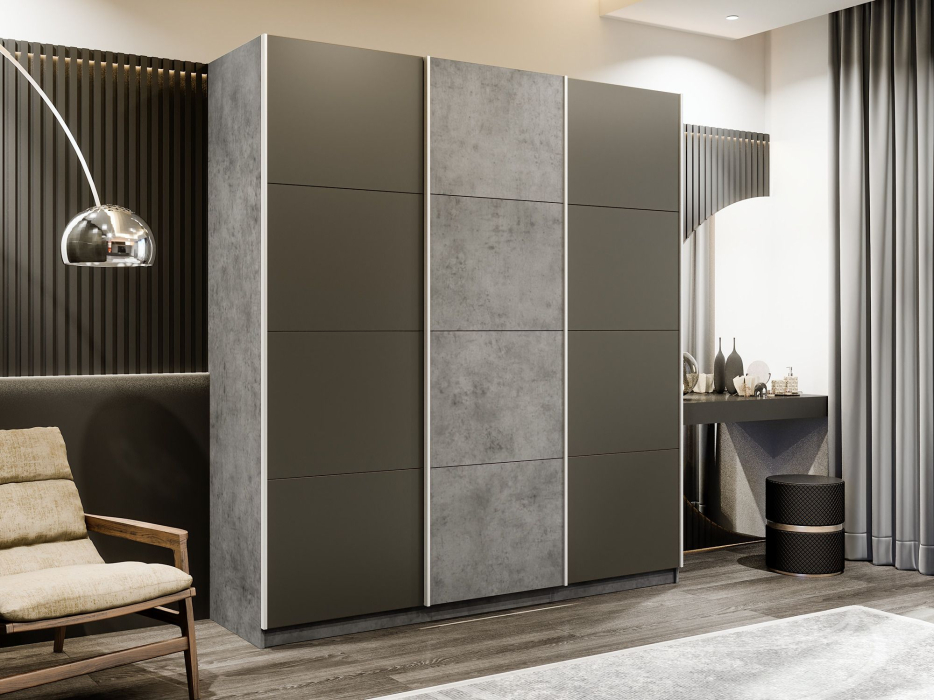 Шкафы-купе 3-х дверные, Шкаф-купе Прайм 3-х дверный Стекла хаки/ДСП/Доводчики 210х57х230