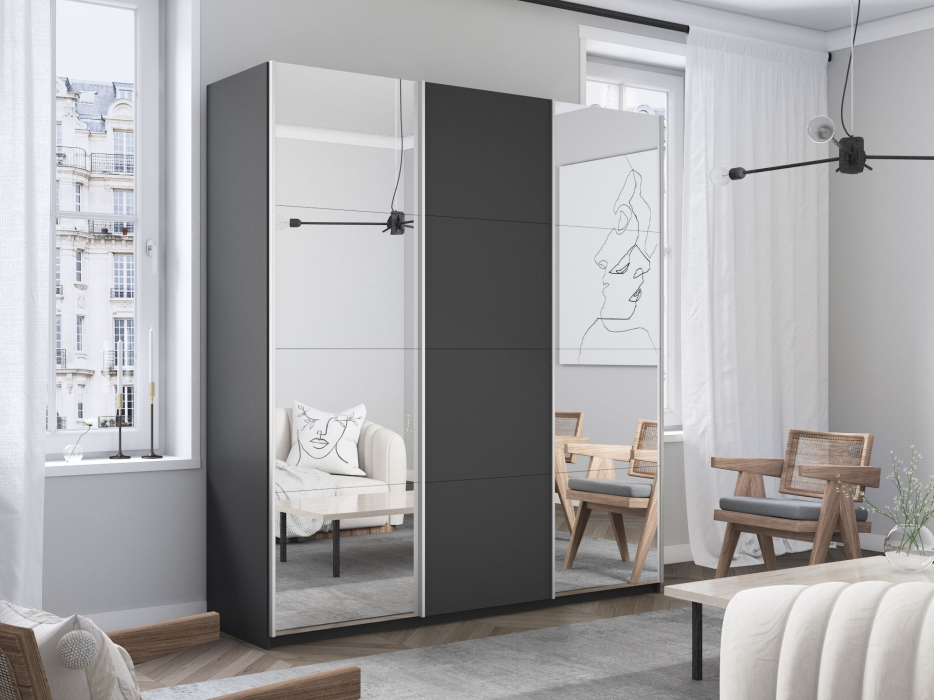 Шкафы-купе 3-х дверные, Шкаф-купе Широкий Прайм 3-х дверный Зеркала/ДСП/Доводчики 240х57х230