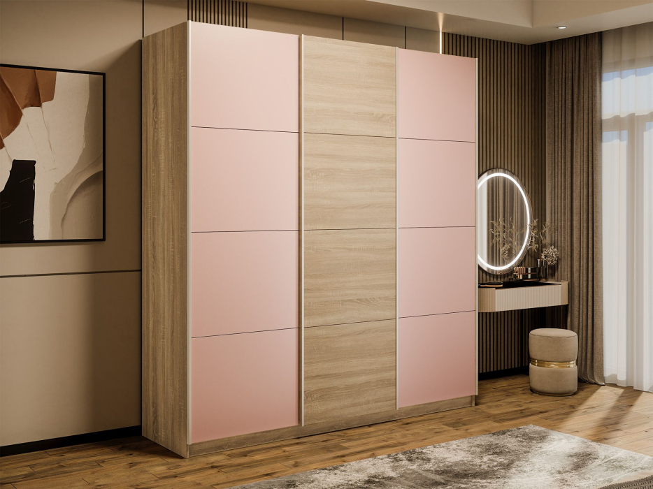 Шкафы-купе 3-х дверные, Шкаф-купе Эста 3-х дверный ДСП/Стекла пудра/Доводчик 300х66х240