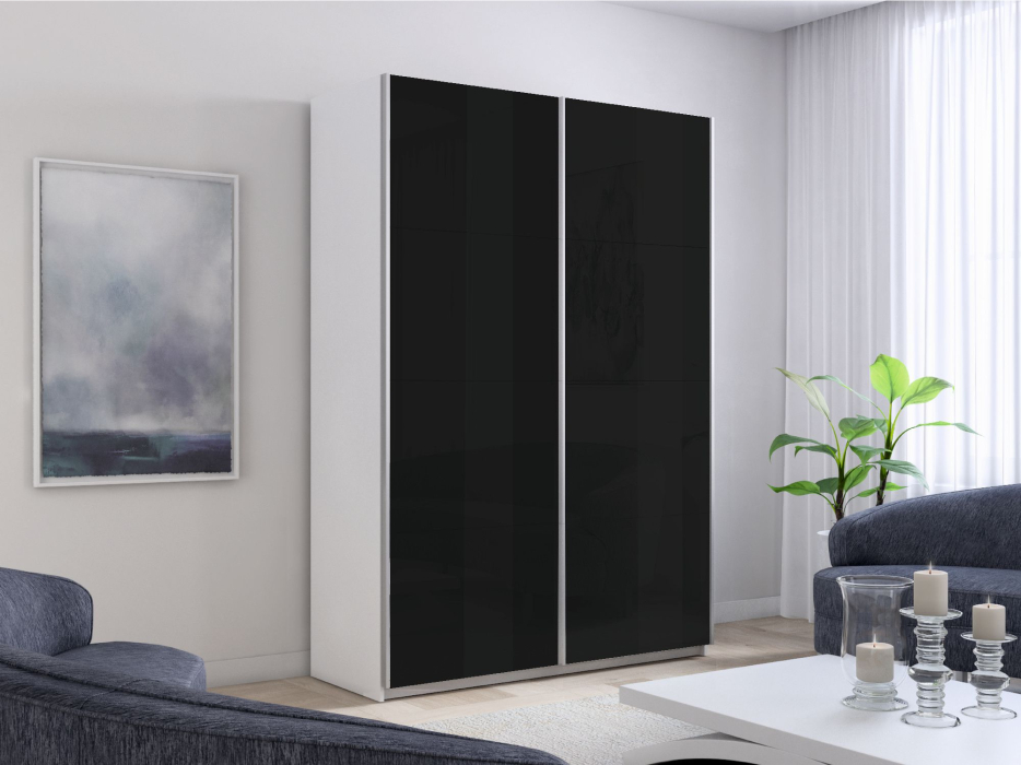 Шкафы-купе 2-х дверные, Шкаф-купе Прайм 2-х дверный Стекла черные/Доводчики 160х57х230
