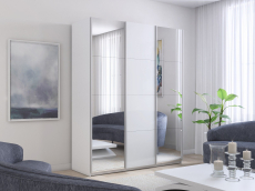 Шкафы-купе 3-х дверные, Шкаф-купе Прайм 3-х дверный Зеркала/Стекло белое/Доводчики 210х57х230