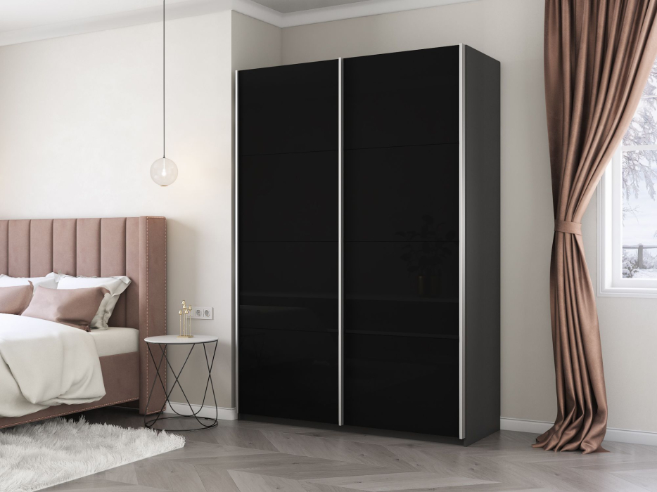 Шкафы-купе 2-х дверные, Шкаф-купе Прайм 2-х дверный Стекла черные/Доводчики 120х57х230