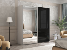 Шкафы-купе 2-х дверные, Шкаф Эста дуо Стекло черное/зеркало 2400 х 1600 х 660