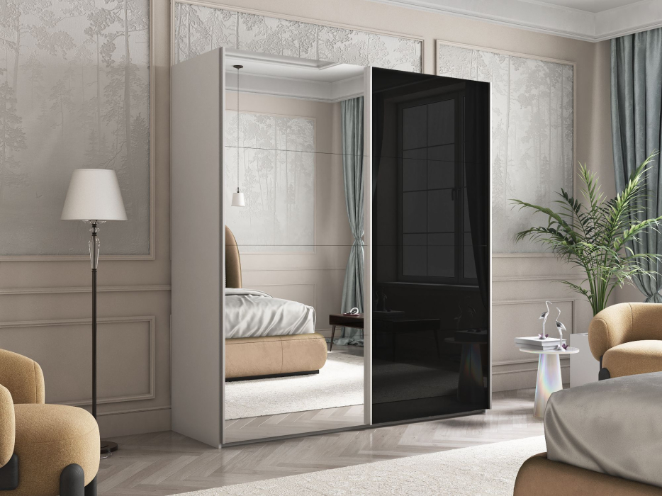 Шкафы-купе 2-х дверные, Шкаф Эста дуо Стекло черное/зеркало 2400 х 1600 х 660