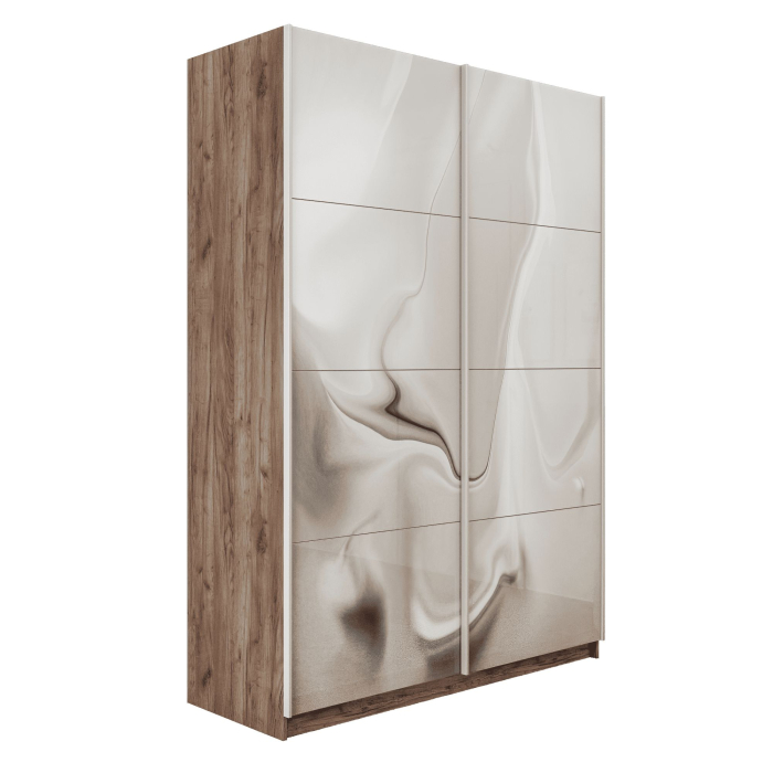 Шкафы-купе 2-х дверные, Шкаф-купе Прайм 2-х дверный Фотопечать Шелк Стекла/Доводчики 140х57х230