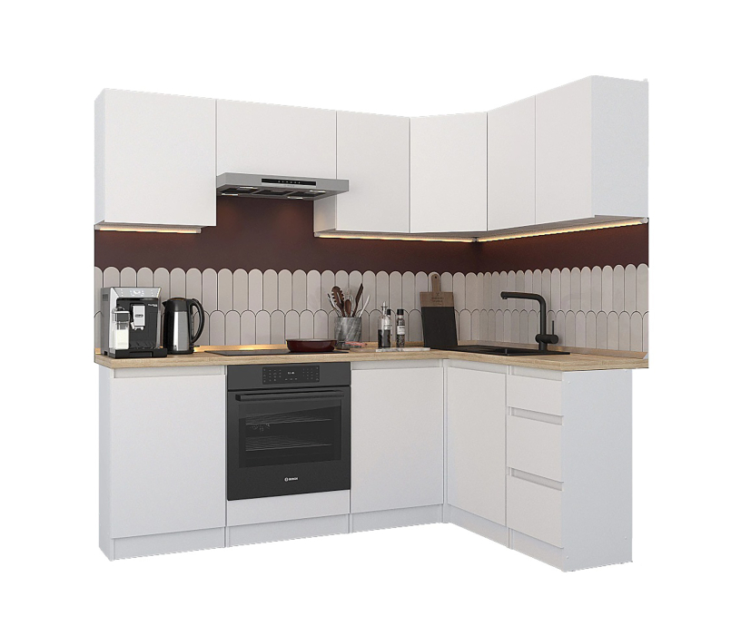 Кухонные гарнитуры, Кухонный гарнитур Леон угловой 210х140 см, белый