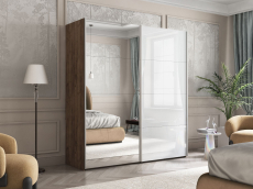 Шкафы-купе 2-х дверные, Шкаф Эста дуо Стекло белое/зеркало 2400 х 1800 х 660